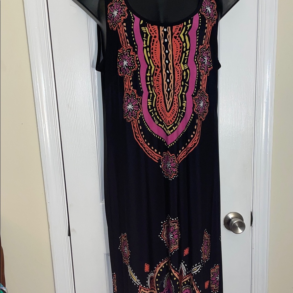 Black/PinkCoral Sleeveless Maxi Dress XL 22”X 58”